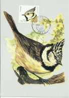 Carte Maximum - Oiseaux - Portugal - Chapim De Poupa - Mésange Huppée - Crested Tit - Parus Cristatus - Zangvogels