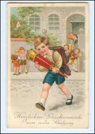 V5140/ Einschulung Schule Kinder Mit Schultüte Litho AK Ca.1930  - Eerste Schooldag