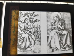 Photographie Plaque De Verre Positif - Gravure Dürer - Vierge Couronnée Vierge Allaitant - Diapositivas De Vidrio