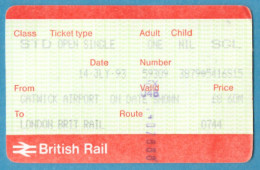 H-0600 * Great Britain - British Rail Ticket From Gatwick Airport To London Brit Rail, 1993 - Europe