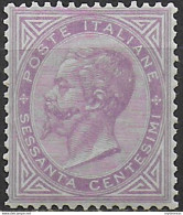 1863-65 Italia VE II 60c. Lilla Scuro Bc Torino MNH Sassone N. T21a - Andere & Zonder Classificatie