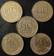 France - 1967/1979/1981/1983/1985 - KM 929 - 5 X 10 Centimes - VF/XF - Look Scans - 10 Centimes