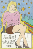 1er SALON EUROPEEN DE LA CARTE POSTALE 1986  -DESSINP DE P HAMM -ILLKIRCH  TIRAGE 500 EXEMPLAIRES - Bourses & Salons De Collections