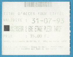 H-0400 * France - Entrance Ticket To The Eiffel Tower, 1993 - Eintrittskarten