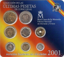 España Spain Cartera Oficial Pesetas 2001 Juan Carlos I FNMT - últimas Pesetas - [ 4] 1975-…: Juan Carlos I.