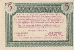 Bon De Solidarité France 5 Francs - Pétain 1941 / 1942 KL.05B NEUF Verso Rouge - Bonds & Basic Needs