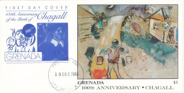 Grenada FDC 19-12-1986 CHAGALL Souvenir Sheet With Cachet - Grenade (1974-...)