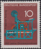 1968 Deutschland > BRD, ** Mi:DE 546, Sn:DE 978, Yt:DE 411, 150 Jahre Buchdruckmaschine, Friedrich Koenig - Fabrieken En Industrieën