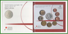 Italia 2023 Cartera Oficial Monedas € Euros + 5 Euros Plata Italo Calvino - Altri & Non Classificati