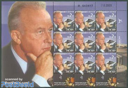 Israel 2005 Y. Rabin Heritage Center Sheet (of 9 Stamps), Mint NH, History - Politicians - Nuevos (con Tab)