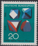 1968 Deutschland > BRD, ** Mi:DE 547, Sn:DE 979, Yt:DE 412, Erzkristalle (ZnS + PbS ) 150 Jahre Harzer Bergbau - Minerales