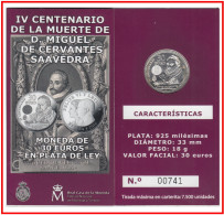 España Spain 2016 Cartera Oficial Moneda 30 Euros € Miguel De Cervantes - España