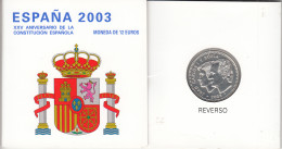 España Spain  2003 Cartera Oficial Moneda 12€ Euros  Aniv. Constitución  Plata - España