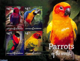 Antigua & Barbuda 2014 Parrots 4v M/s, Mint NH, Nature - Birds - Parrots - Antigua Und Barbuda (1981-...)