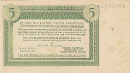 Bon De Solidarité France 5 Francs - Pétain 1941 / 1942 KL.05A Verso Vert Série Y - Bonds & Basic Needs