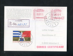 "KUBA" 1984, Reco-Karte U.a. Mit Automatenmarken Frankiert Nach Deutschland (R0064) - Lettres & Documents