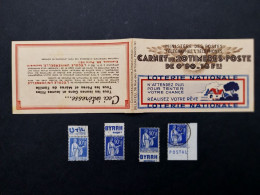 Carnet Vide 1938 Série 44 Paix 20x0,90f Bleu Couverture18f Loterie Nationale Pub Fer à Cheval, Byrrh Byrrh C.C. Postal - Anciens : 1906-1965
