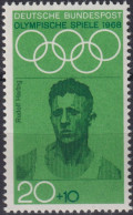 1968 Deutschland > BRD, ** Mi:DE 562, Sn:DE B435, Yt:DE 427, Rudolf Harbig, Olympische Sommerspiele 1968 - Mexiko-Stadt - Ete 1968: Mexico