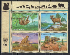 United Nations UN New York Serie 4v 2002 Endangered Species Cheetah Sloth Bighorn Sheep Wildlife Lizard MNH - Unused Stamps