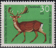 1966 Deutschland > BRD, ** Mi:DE 513, Sn:DE B414, Yt:DE 366, Damhirsch, Waldtiere - Wild