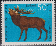 1966 Deutschland > BRD, ** Mi:DE 514, Sn:DE B415, Yt:DE 367, Rothirsch, Waldtiere - Game