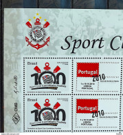 C 3029 Brazil Personalized Stamp Corinthians Football Portugal 2010 Block Of 4 Vignette Shield - Personnalisés