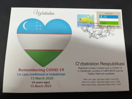 15-3-2024 (3 Y 7) COVID-19 4th Anniversary - Uzbekistan - 15 March 2024 (with Uzbekistan UN Flag Stamp) - Maladies