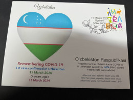 15-3-2024 (3 Y 7) COVID-19 4th Anniversary - Uzbekistan - 15 March 2024 (with Uzbekistan UN Flag Stamp) - Maladies