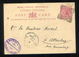 Cyprus  -1 Pi. Post Card Mailed From Larnaca In 1891 To Allersberg  Via British PO Of SMYRNA Stationery. Entier Germany - Cipro (...-1960)