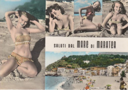 SALUTI DAL MARE DI MARATEA - POTENZA - PANORAMA E SPIAGGIA - PIN UP - DONNINE IN POSA SEXY - BIKINI - NUDE - NAKED -1965 - Potenza