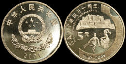 China. 5 Yuan. 2001 (Coin KM#1363. Unc) 50 Years Of The Occupation Of Tibet - Chine