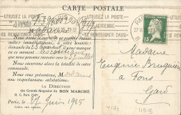 FRANCE - Yv. 171 ROULETTE (DENTS MASSICOTEES) FRANKING PC (AU BON MARCHE)  - 1925 - Roulettes