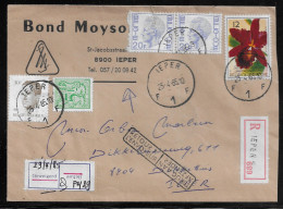 Belgium. Stamps Sc. 774, 975, 1097, 1189 On Registered Commercial Letter, Sent From Bond Moyson Ieper - Health Insurance - Cartas & Documentos