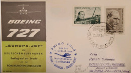 MI) 1964, ARGENTINA, RAILWAY, FROM BUENOS AIRES TO EUROPE - ROME, MONACO, DUSSELDORF, AIR MAIL, AVIATOR JORGE NEWBERY, F - Oblitérés