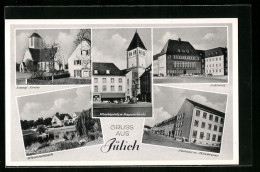 AK Jülich, Marktplatz Mit Propsteikirche, Rathaus, Postamt M. Kölnstrasse  - Juelich