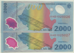 ROMANIA - 2 X 2.000 Lei - 1999 - Pick 111.a - Unc. - Série 004D - Total Solar ECLIPSE Commemorative POLYMER - 2000 - Roumanie