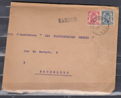 Brief Van Charleroi L1L Naar Bruxelles Met Langstempel Marbais - Griffes Linéaires