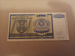 Billete Croacia, 10000000 Dinara, Serie AA, Año 1993 - Croatia