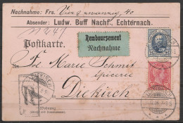 Luxembourg - CP Postkarte Avis De Réception D'un Paiement (contre-remboursement) Affr.35c Càpt ECHTERNACH /31.12.1906 Po - 1906 Guillermo IV