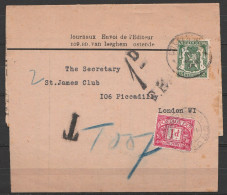 Bande Journal Affr. N°425 Càd OOSTENDE 1937 Taxé 1d Càd LONDON /3 DEC 1937 - Stamps