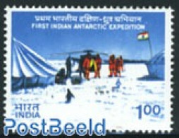 India 1983 Antarctic Expedition 1v, Mint NH, Nature - Science - Transport - Birds - Penguins - The Arctic & Antarctica.. - Nuovi