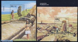 Chile 1986 Easter Islands 2 S/s, Mint NH, History - Various - Archaeology - Tourism - Art - Sculpture - Archéologie