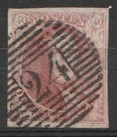 Belgique - N°5 - Médaillon 40c Carmin - Cachet A Barres D24 Bruxelles - Papier Mince, Très Bien Margé (certificat Michau - 1849-1850 Medaglioni (3/5)