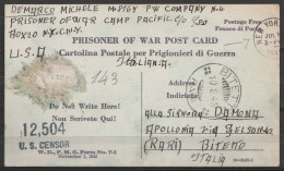 Cartolina Postale Per Prigionieri Di Guerra - De Prisonnier "Camp Pacific" NEW-YORK Pour L'Italie Càd BITETTO /10.8.1945 - Lettres & Documents