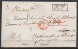 LSC Càd Encadr. [GENTHIN /2 10] (Allemagne) Pour PARIS Réexpédiée INGELMUNSTER à Flandre Par Courtray Càd "PRUSSE A VALE - Entry Postmarks