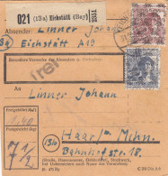 BiZone Paketkarte 1948: Eichstätt Nach Haar Bei München - Cartas & Documentos
