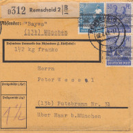 BiZone Paketkarte 1948: Remscheid Nach Putzbrunn, 1 1/2 Kg Franko - Briefe U. Dokumente