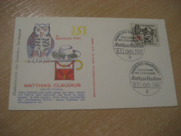 HAMBURG - WANDSBEK 1965 Matthias Claudius Poetry Journalism Journalist Owl Hibou FDC Cancel Cover GERMANY Chouette - Owls