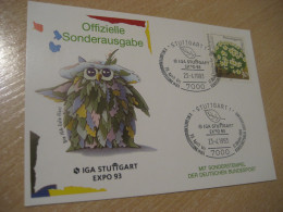 STUTTGART 1993 IGA Expo Owl Hibou Cancel Card GERMANY Chouette - Owls