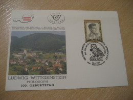 TRATTENBACH 1989 Ludwig Wittgenstein Philosophy Philosoph Owl Hibou FDC Cancel Cover AUSTRIA Chouette - Eulenvögel